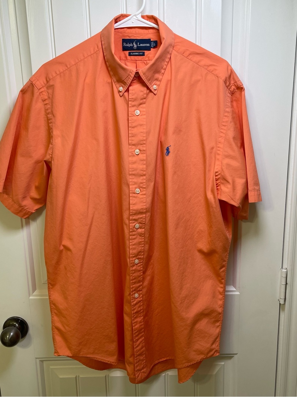 Ralph Lauren Large Classic Fit Short Sleeve Button Down Blue Pony Cantaloupe - Picture 2 of 8